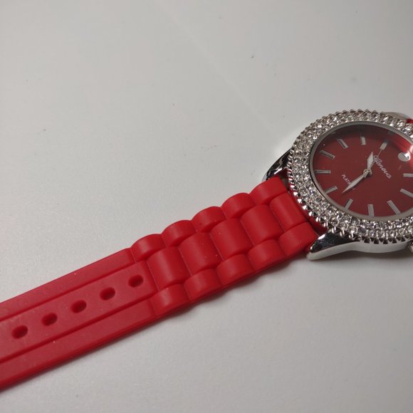 Geneva Platinum Watch With Red Rubber Band - Picture 4 of 11